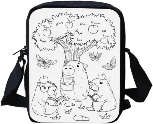 Color Your Own Bag Doodle Capybara Coloring Crossbody Bag for Girls with 8 Pcs Markers Pens Travel Coloring Kit for Kids DIY Crafts Art Paint Bags for Birthday Gift