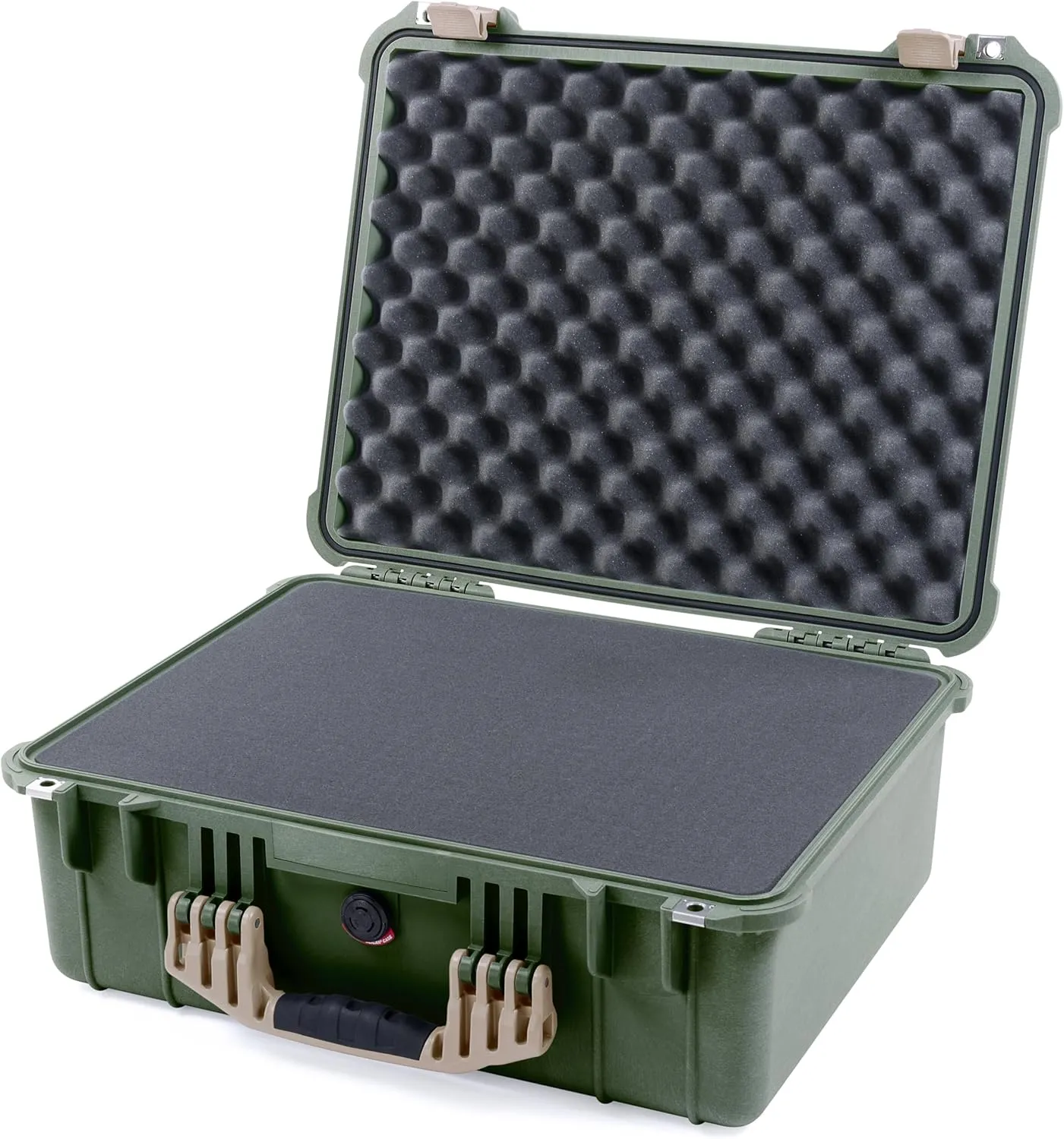 ColorCase Pelican 1550 Case OD Green - Medium Size Waterproof Case with Pick & Pluck Foam Set & Convoluted Lid Foam - Desert Tan Handles & Latches