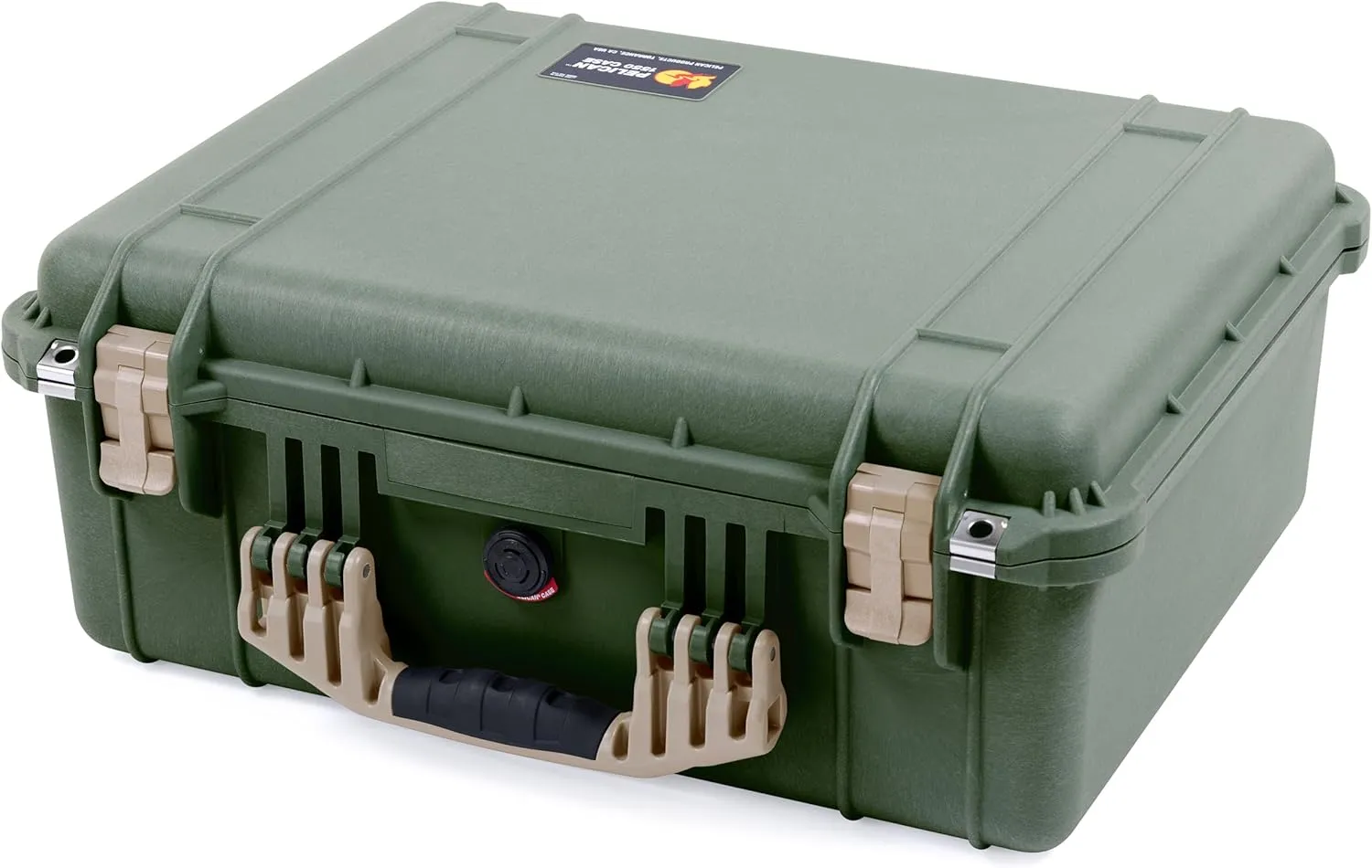 ColorCase Pelican 1550 Case OD Green - Medium Size Waterproof Case with Pick & Pluck Foam Set & Convoluted Lid Foam - Desert Tan Handles & Latches