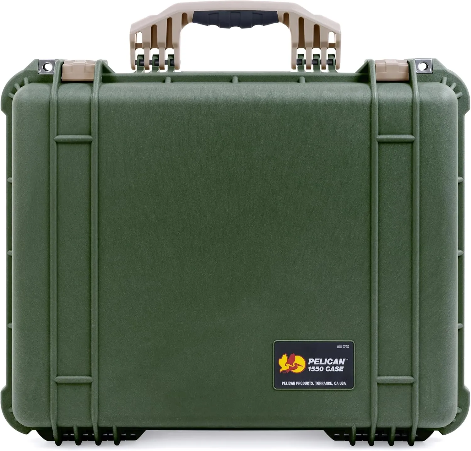 ColorCase Pelican 1550 Case OD Green - Medium Size Waterproof Case with Pick & Pluck Foam Set & Convoluted Lid Foam - Desert Tan Handles & Latches