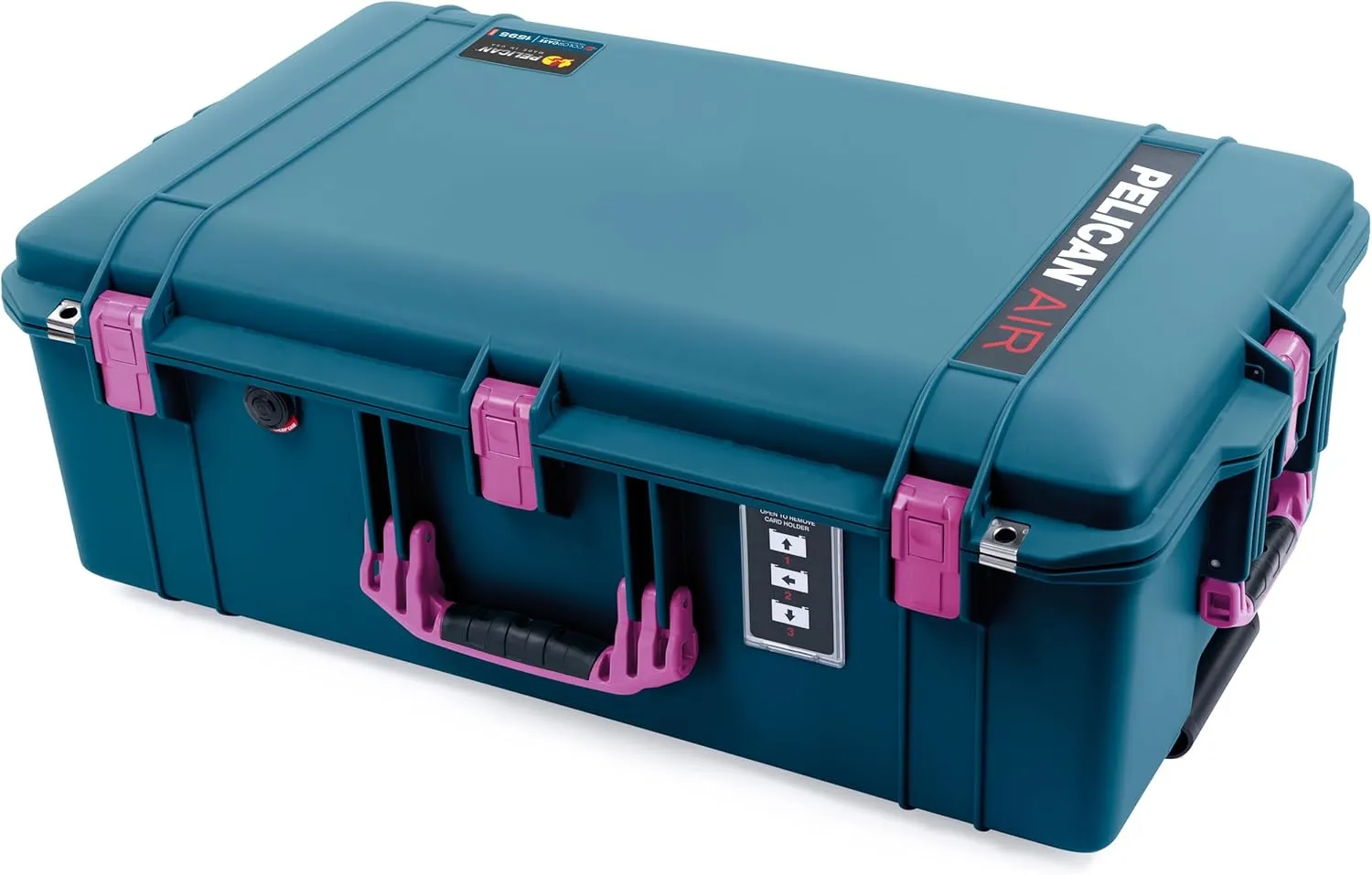 ColorCase Pelican 1595 Case Indigo - Large Sized Waterproof Case with Combo Pouch Lid Organizer- Magenta Handles & Latches