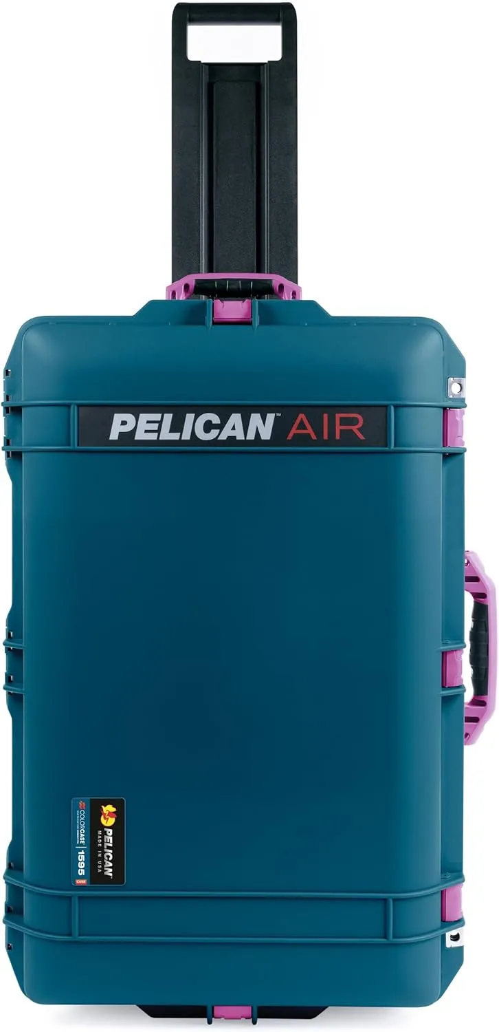 ColorCase Pelican 1595 Case Indigo - Large Sized Waterproof Case with Combo Pouch Lid Organizer- Magenta Handles & Latches