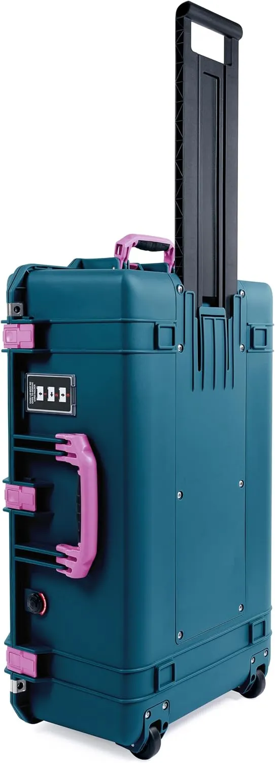 ColorCase Pelican 1595 Case Indigo - Large Sized Waterproof Case with Combo Pouch Lid Organizer- Magenta Handles & Latches