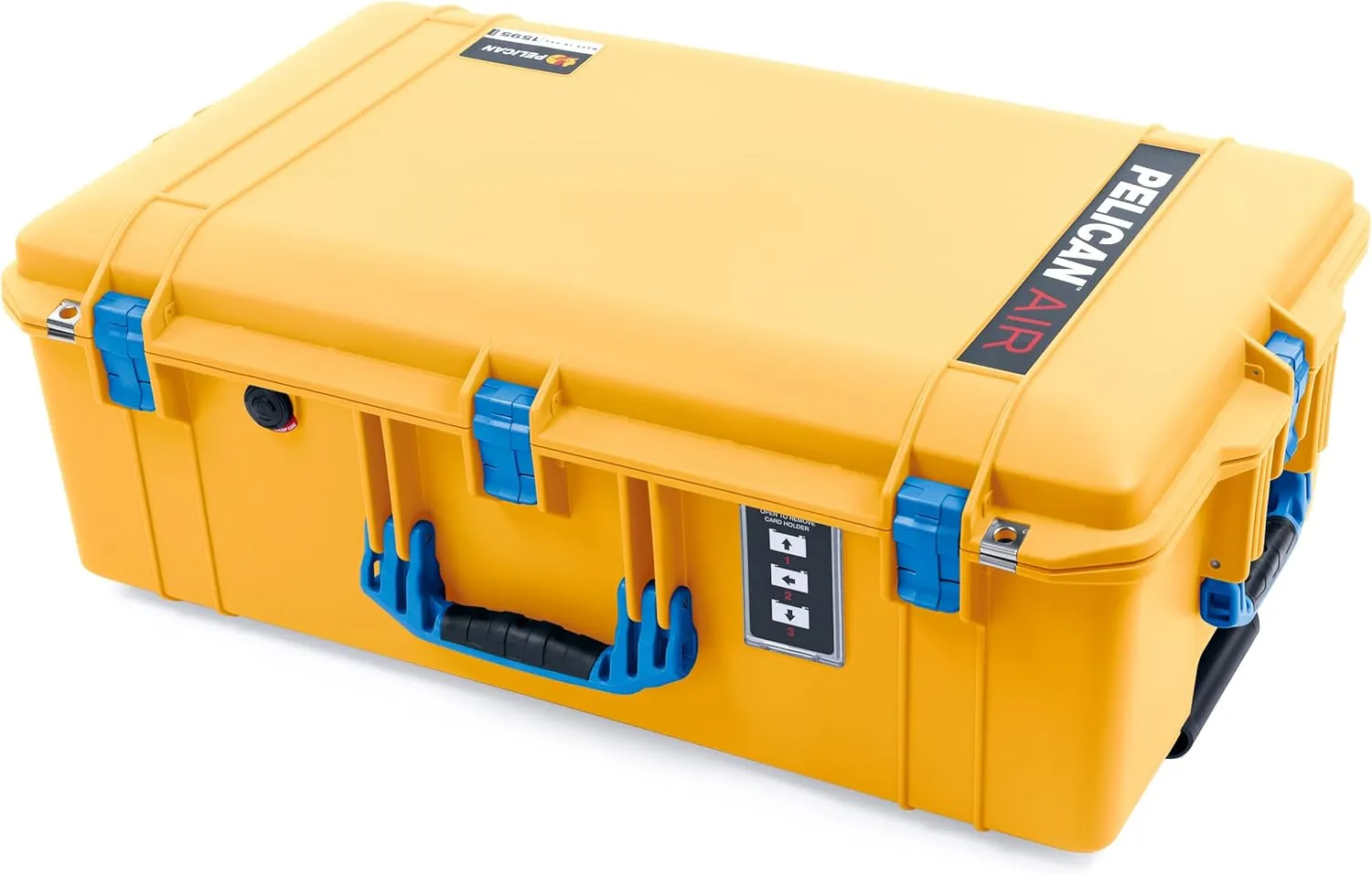 ColorCase Pelican 1595 Case Yellow - Large Sized Waterproof Case with Pick & Pluck Foam & Convoluted Lid Foam - Blue Handles & Latches