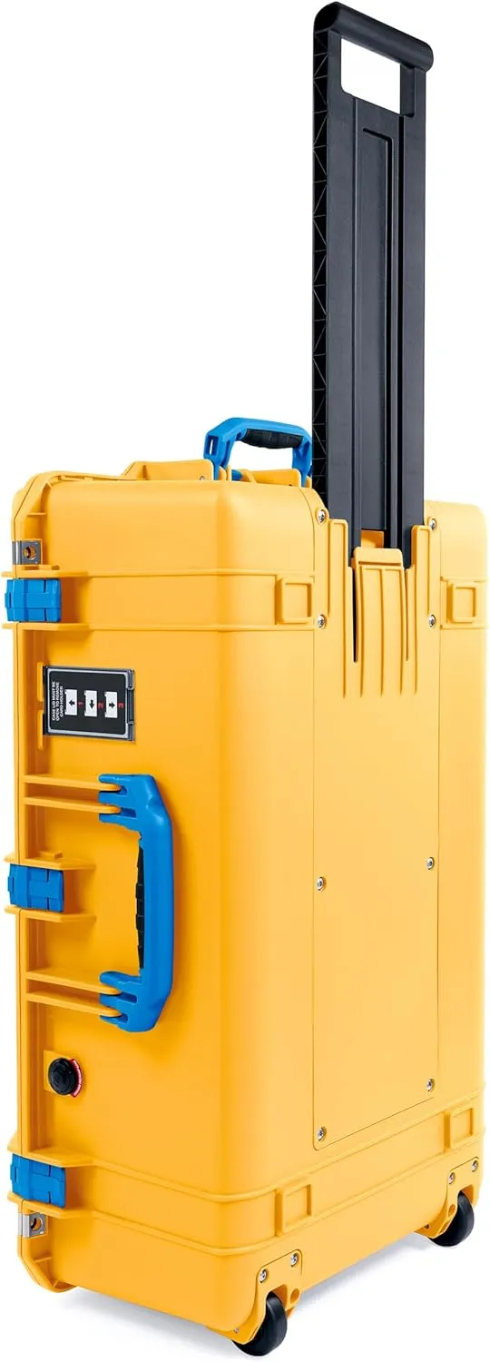 ColorCase Pelican 1595 Case Yellow - Large Sized Waterproof Case with Pick & Pluck Foam & Convoluted Lid Foam - Blue Handles & Latches