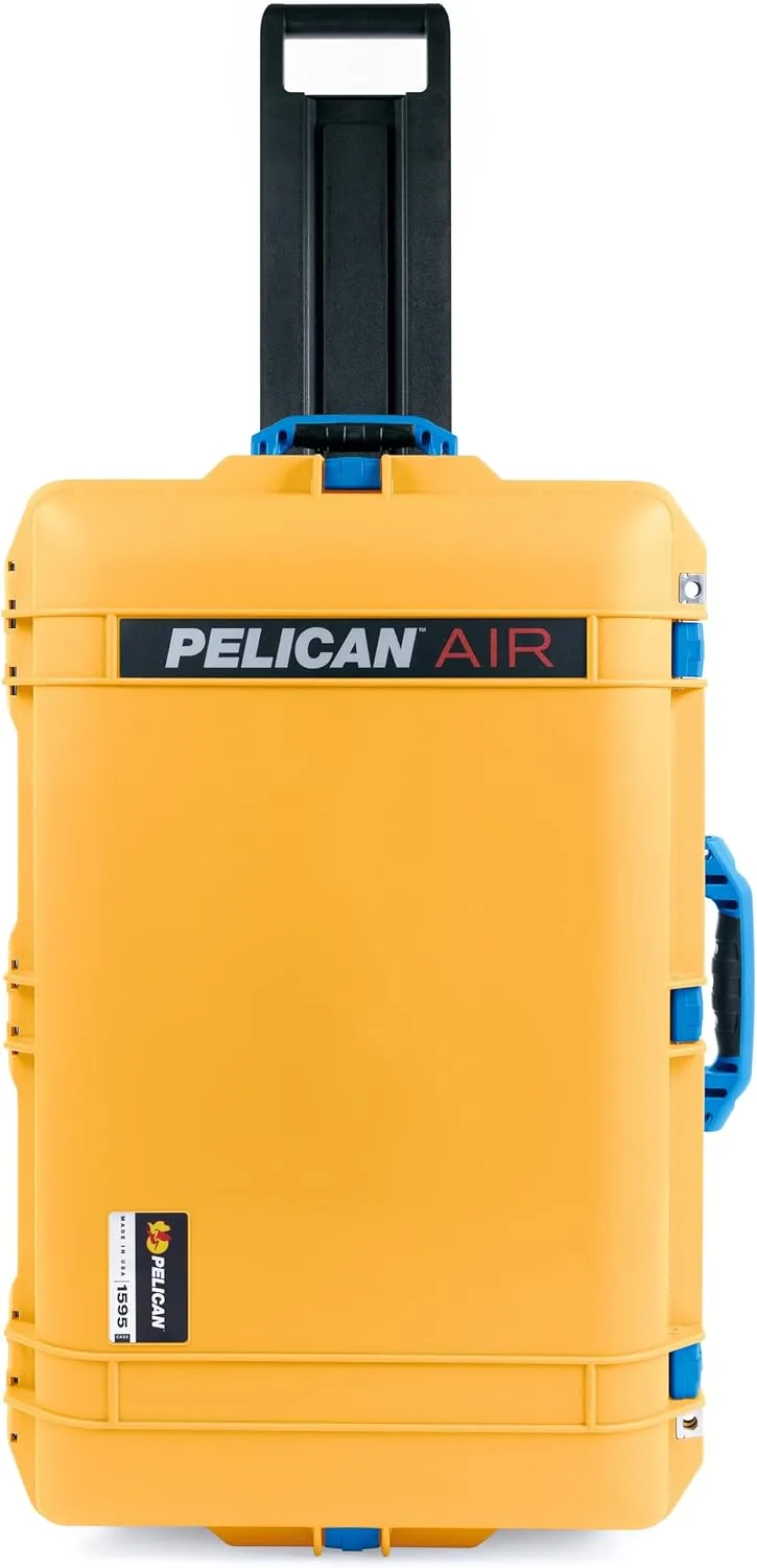 ColorCase Pelican 1595 Case Yellow - Large Sized Waterproof Case with Pick & Pluck Foam & Convoluted Lid Foam - Blue Handles & Latches