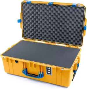 ColorCase Pelican 1595 Case Yellow - Large Sized Waterproof Case with Pick & Pluck Foam & Convoluted Lid Foam - Blue Handles & Latches