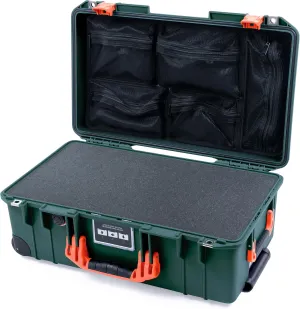 ColorCase Pelican Air 1535 Carry-on Case Trekking Green - Medium Size Waterproof Case with Pick & Pluck Foam & Mesh Lid Organizer - Orange Handles & Latches