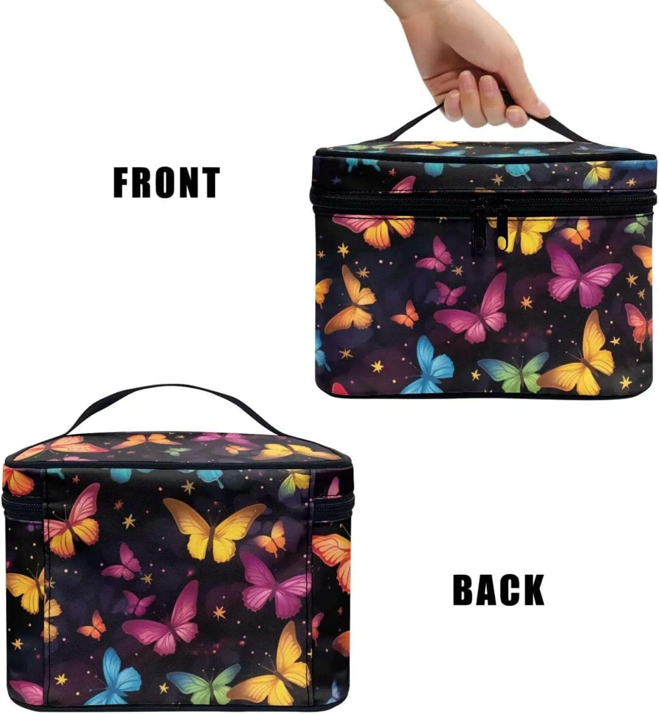 Colorful Butterfly Large Makeup Bag Toiletry Bag for Women, Butterflies Travel Make Up Organizer Bag Cosmetic Case Travel Essential