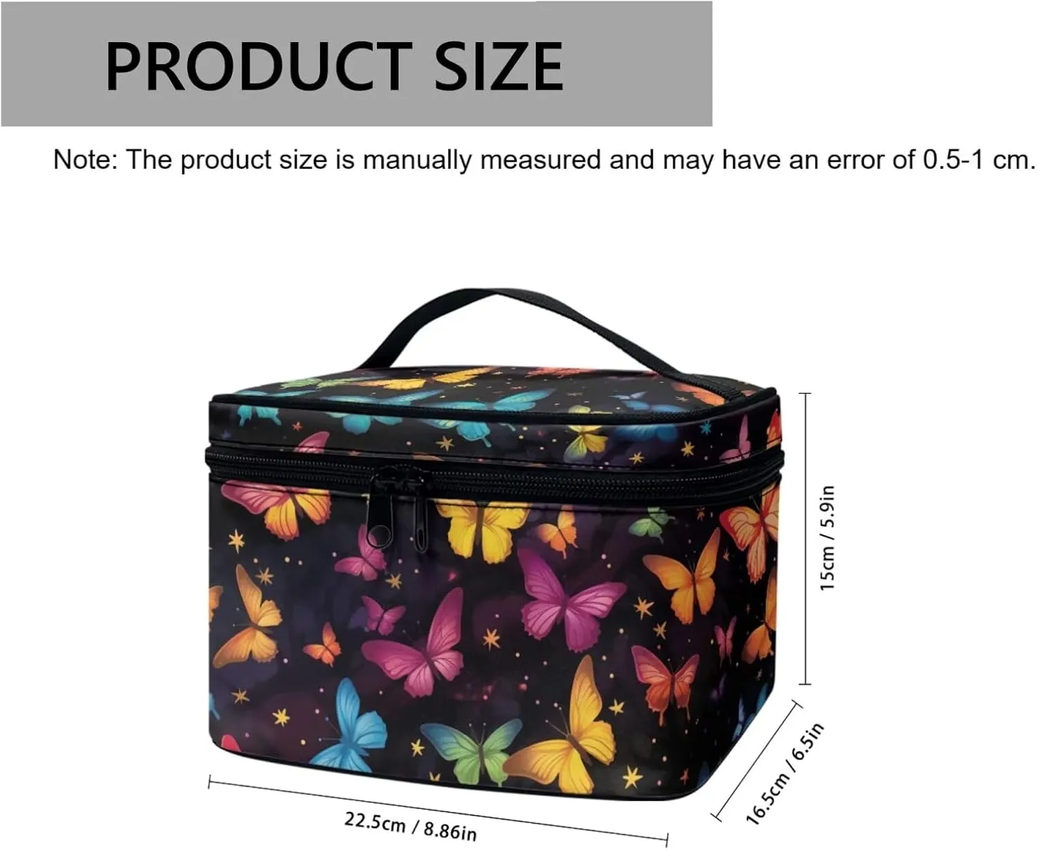 Colorful Butterfly Large Makeup Bag Toiletry Bag for Women, Butterflies Travel Make Up Organizer Bag Cosmetic Case Travel Essential