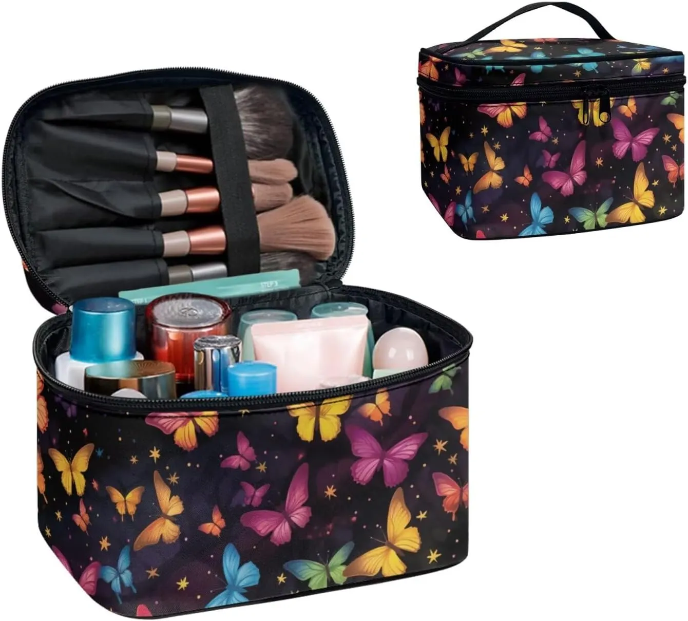 Colorful Butterfly Large Makeup Bag Toiletry Bag for Women, Butterflies Travel Make Up Organizer Bag Cosmetic Case Travel Essential