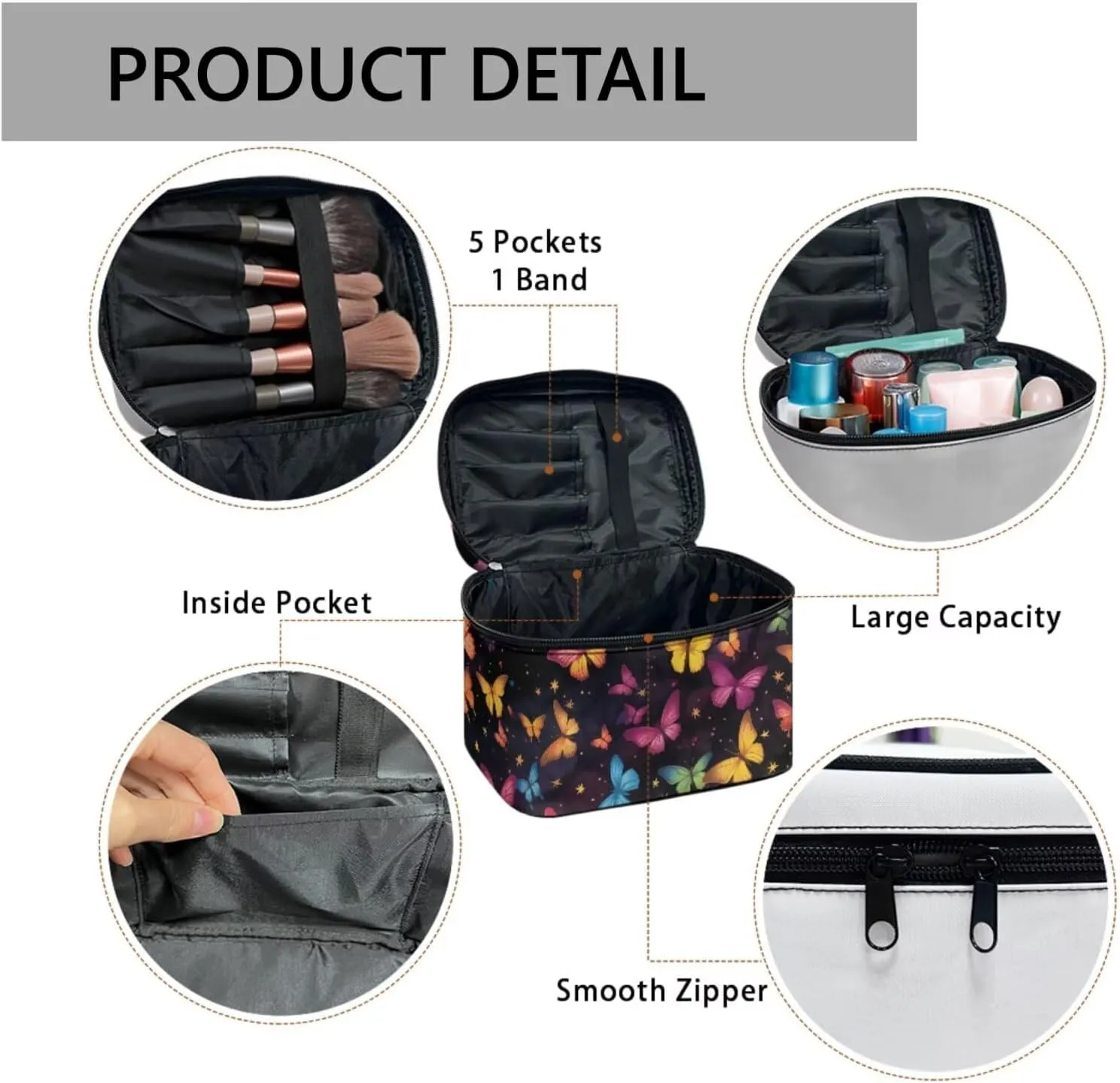 Colorful Butterfly Large Makeup Bag Toiletry Bag for Women, Butterflies Travel Make Up Organizer Bag Cosmetic Case Travel Essential