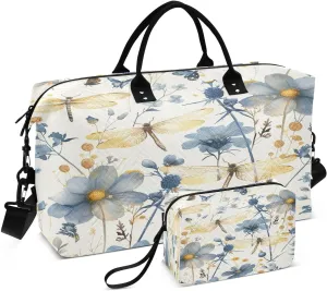 Colorful Butterfly Wildflower Quilted Weekender Travel Bag with Toiletry Bag Gym Tote Handbag Carry On Duffel Bags-2Pack