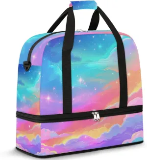 Colorful Cosmic Clouds Travel Duffel Bag for Women Men Weekender Overnight Bag with Shoe Compartment Foldable Sports Gym Luggage Bag