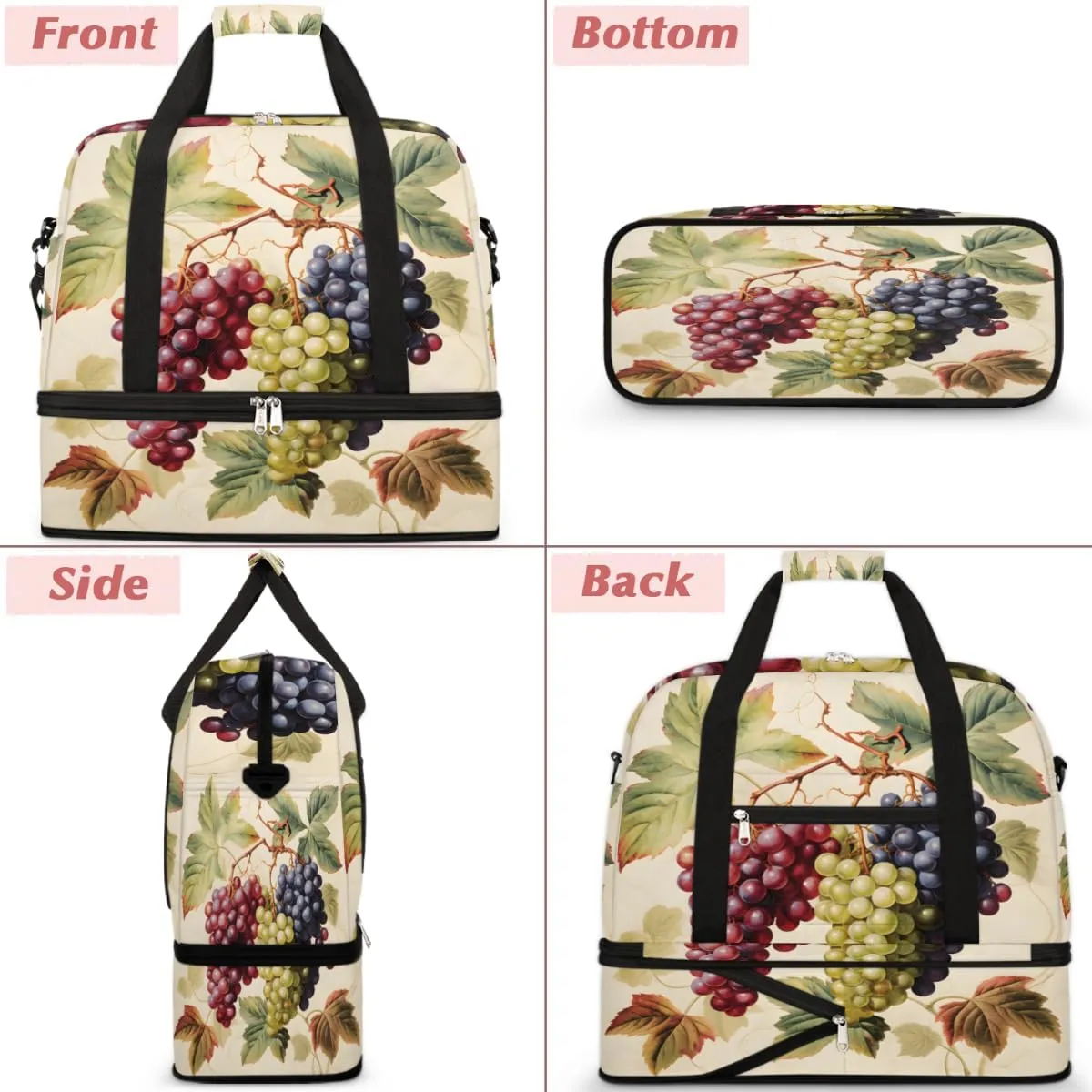 Colorful Grapes Foldable Travel Duffel Bag Overnight Weekender Bag with Shoes Compartment Sports Gym Bag for Men Women