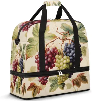 Colorful Grapes Foldable Travel Duffel Bag Overnight Weekender Bag with Shoes Compartment Sports Gym Bag for Men Women