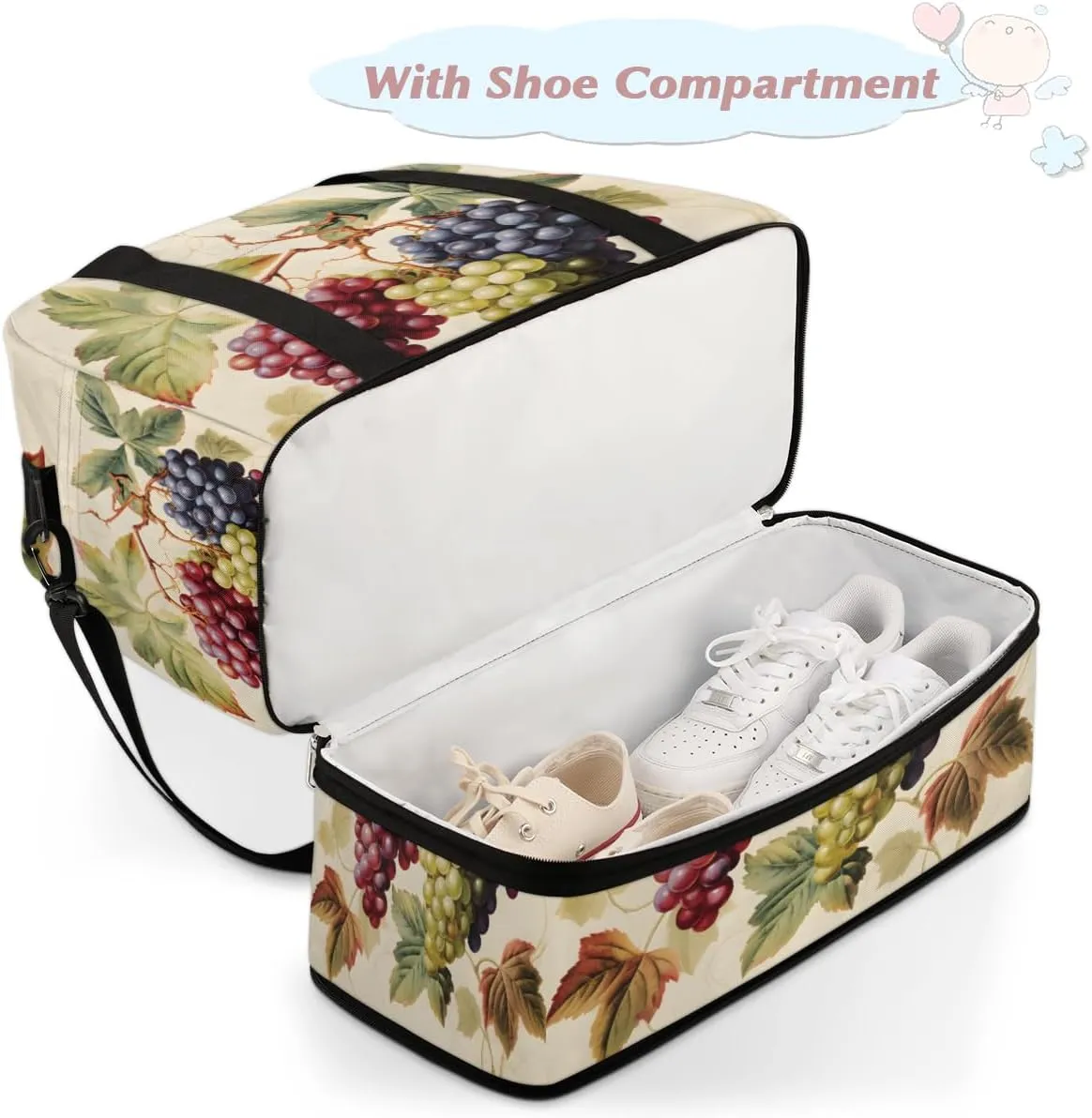 Colorful Grapes Foldable Travel Duffel Bag Overnight Weekender Bag with Shoes Compartment Sports Gym Bag for Men Women