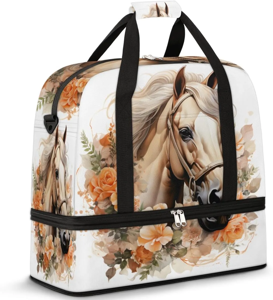 Colorful Horse Pattern Foldable Travel Duffel Bag Overnight Weekender Bag with Shoes Compartment Sports Gym Bag for Men Women