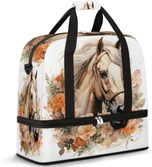 Colorful Horse Pattern Foldable Travel Duffel Bag Overnight Weekender Bag with Shoes Compartment Sports Gym Bag for Men Women