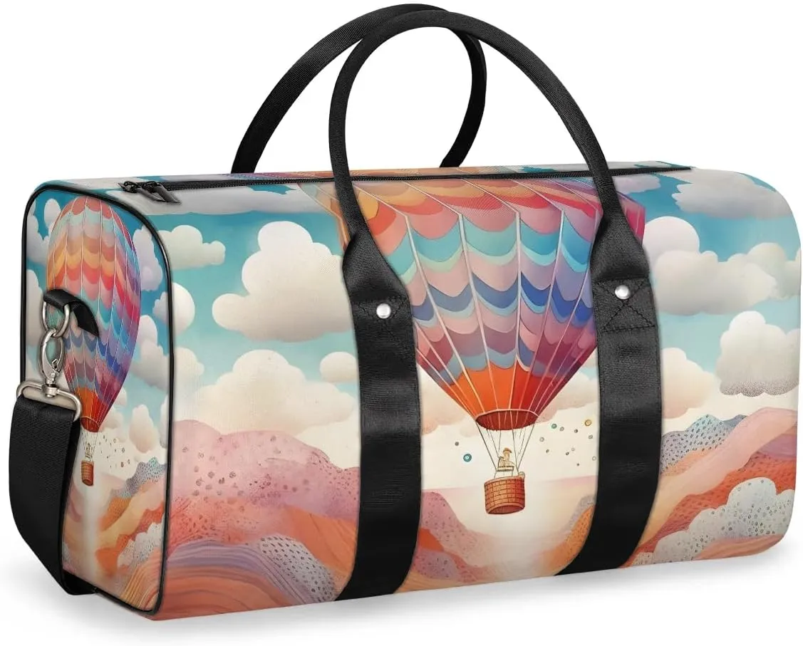 Colorful Hot Air Balloon Travel Duffel Bag for Women Men Waterproof Foldable Overnight Weekender Bag Large Capacity Sports Gym Bag