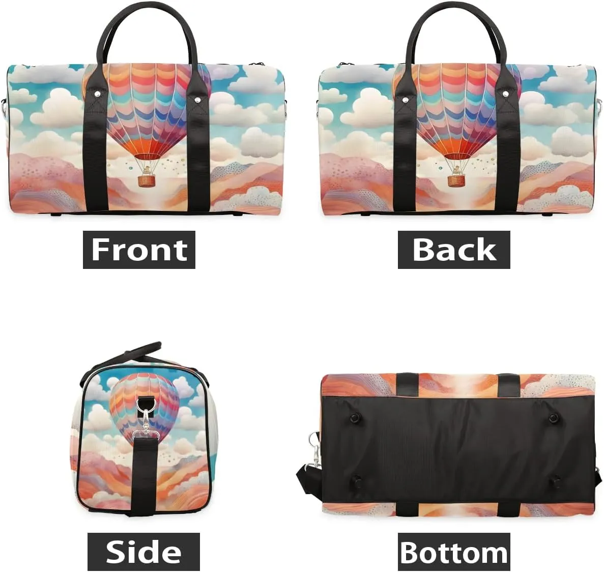 Colorful Hot Air Balloon Travel Duffel Bag for Women Men Waterproof Foldable Overnight Weekender Bag Large Capacity Sports Gym Bag