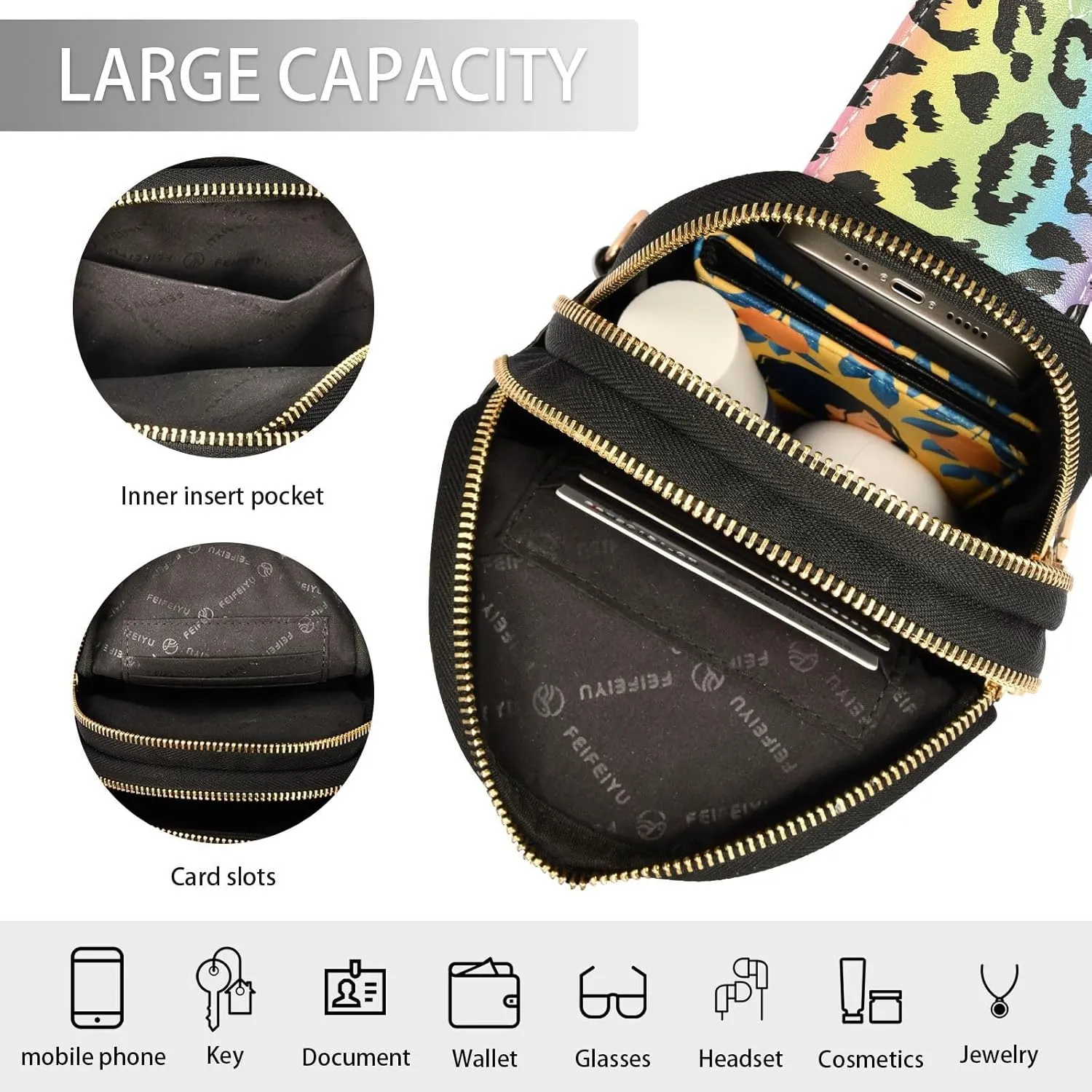 Colorful Leopard Print Trendy Crossbody Bag Fashion Waist Packs Cross Body Leather Chest Bag for Women Fanny Pack Travel Outdoor