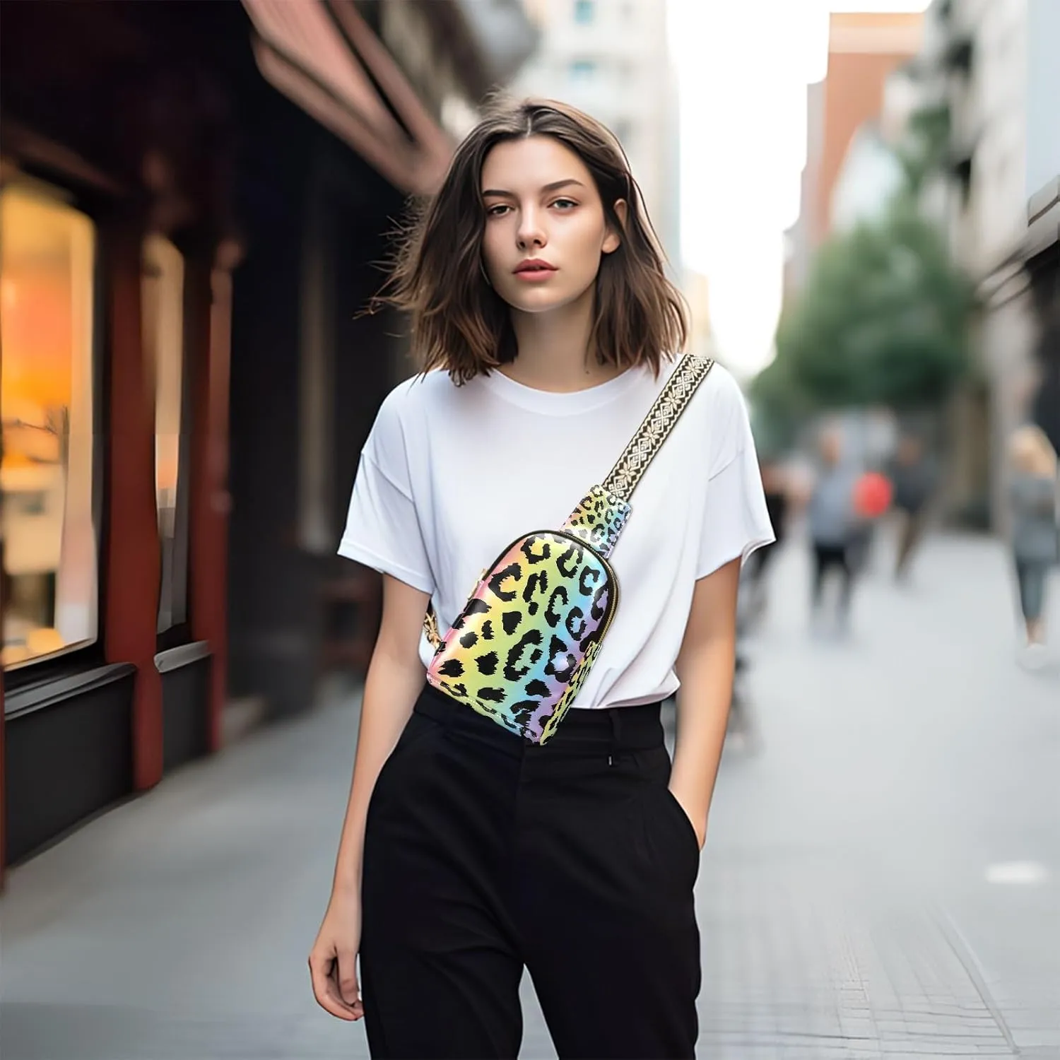Colorful Leopard Print Trendy Crossbody Bag Fashion Waist Packs Cross Body Leather Chest Bag for Women Fanny Pack Travel Outdoor