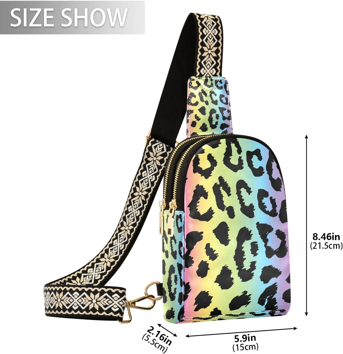 Colorful Leopard Print Trendy Crossbody Bag Fashion Waist Packs Cross Body Leather Chest Bag for Women Fanny Pack Travel Outdoor