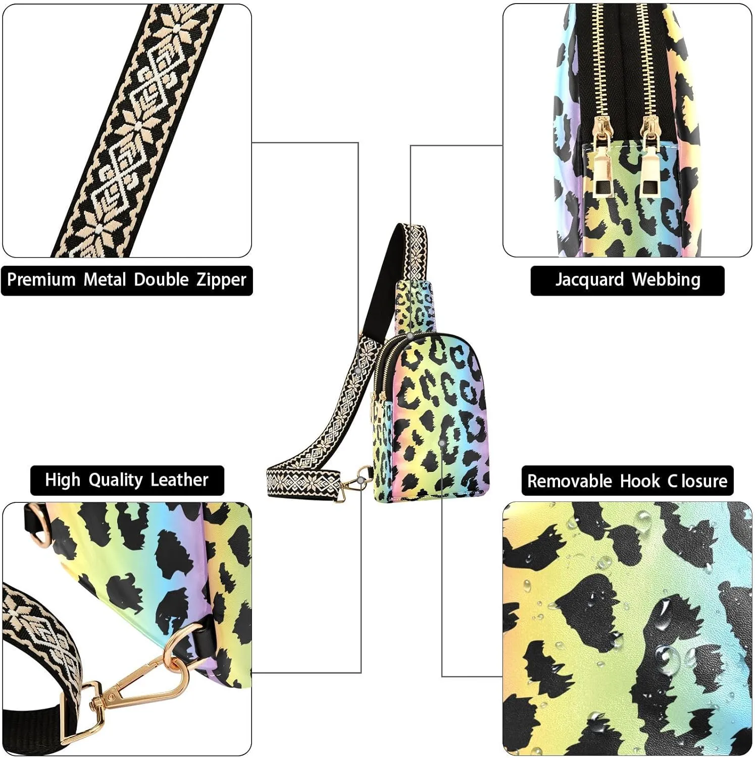 Colorful Leopard Print Trendy Crossbody Bag Fashion Waist Packs Cross Body Leather Chest Bag for Women Fanny Pack Travel Outdoor