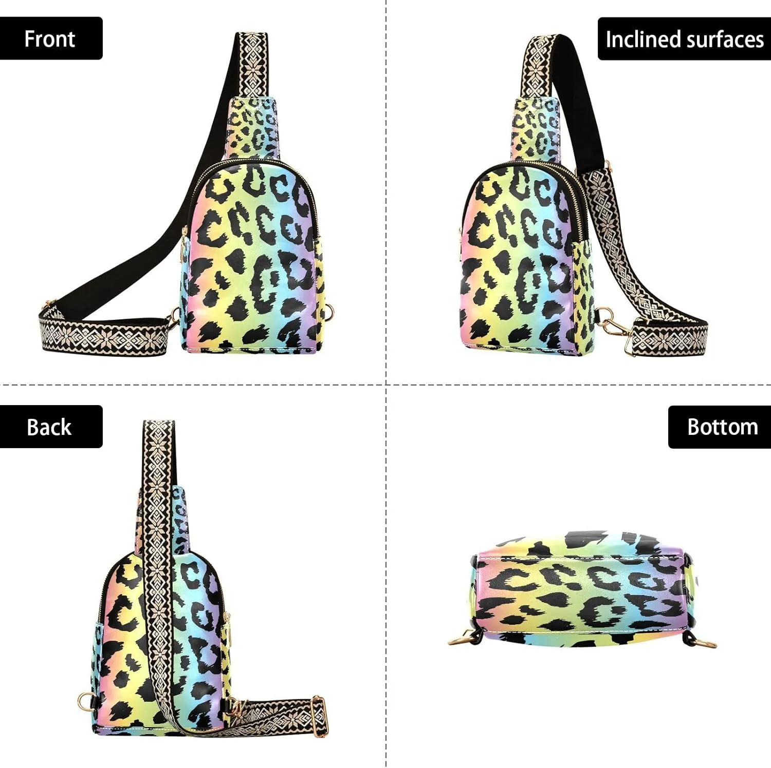 Colorful Leopard Print Trendy Crossbody Bag Fashion Waist Packs Cross Body Leather Chest Bag for Women Fanny Pack Travel Outdoor