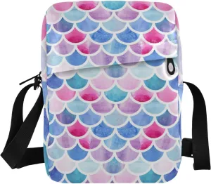 Colorful Mermaid Fish Scales Blue Pink White Reptile Scales Messenger Bag, Men's Crossbody Bag, Women's Crossbody Bag, Crossbody Bag with Adjustable Strap for Storage Card Key Men Women