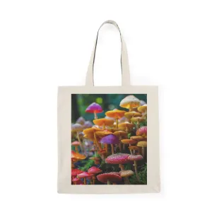 Colorful Mushroom Print Natural Tote Bag | Eco-Friendly Reusable Grocery & Shopping Bag