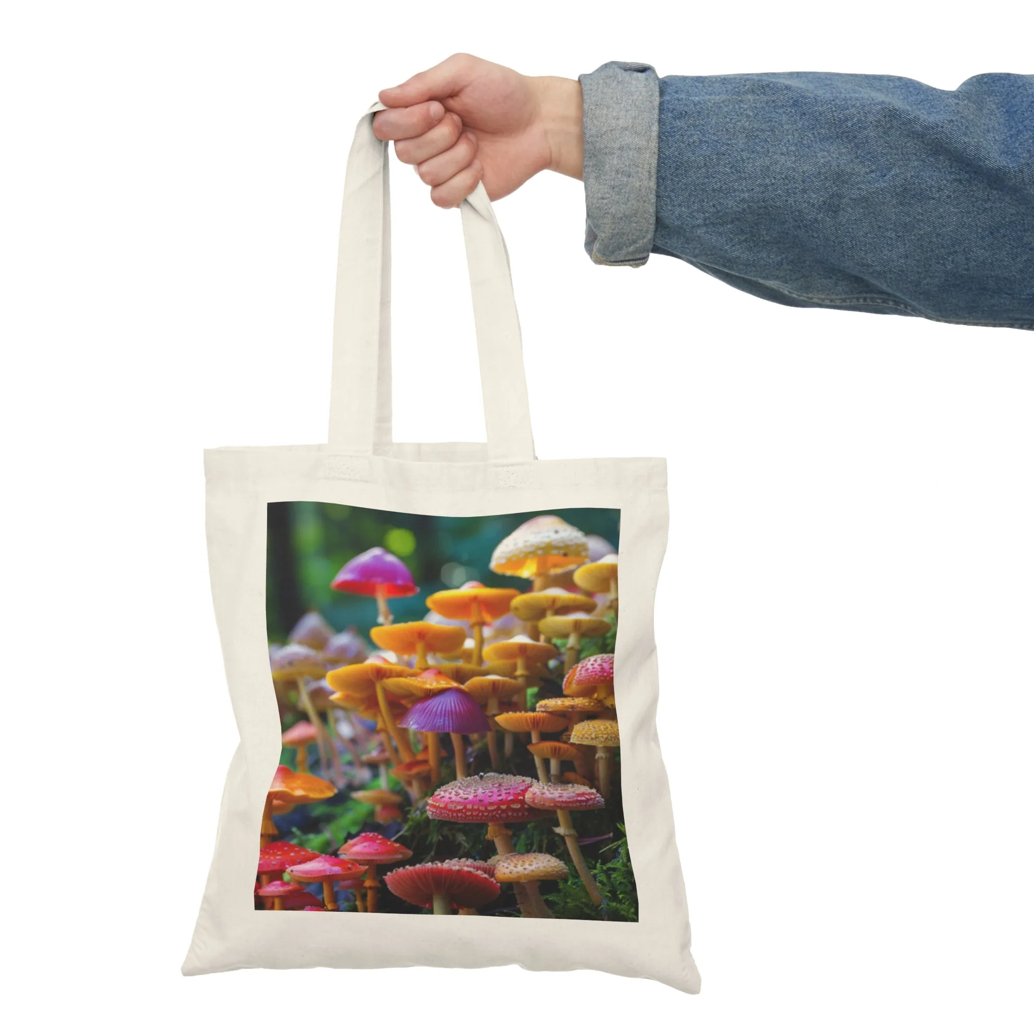 Colorful Mushroom Print Natural Tote Bag | Eco-Friendly Reusable Grocery & Shopping Bag