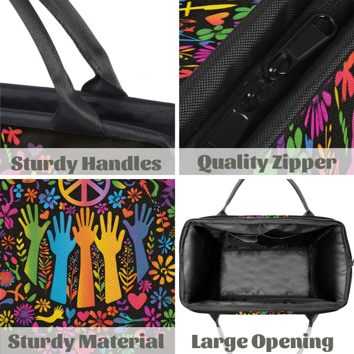 Colorful Peace Sign Flower Weekender Overnight Bag for Women Waterproof Carry On Travel Duffle Bags with Pocket Lightweight Sports Gym Tote Bag Large Luggage Workout Personal Item Hospital Bags