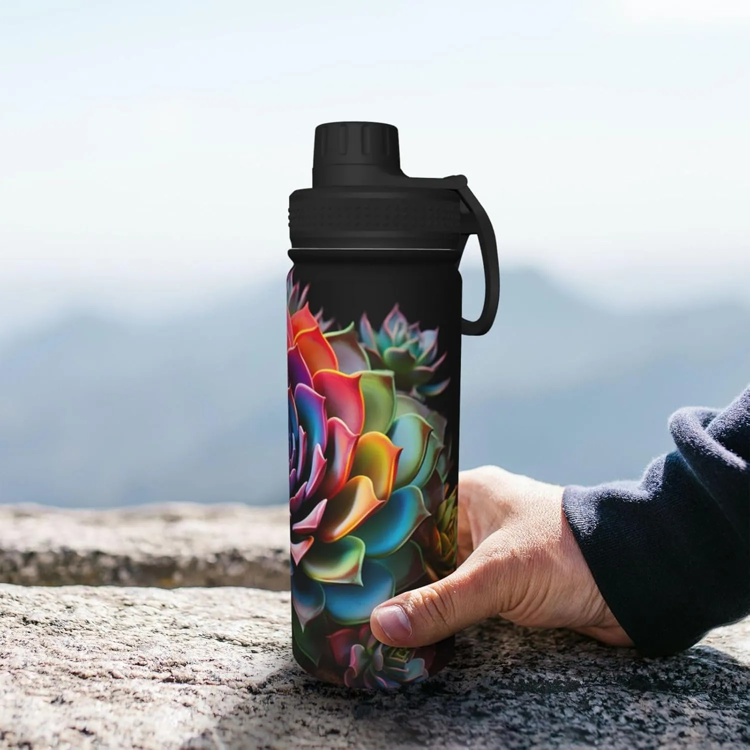 Colorful Succulent 18oz Sports Insulated Bottle For Outdoor Activities,Your Ideal Companion Staying Hydrated