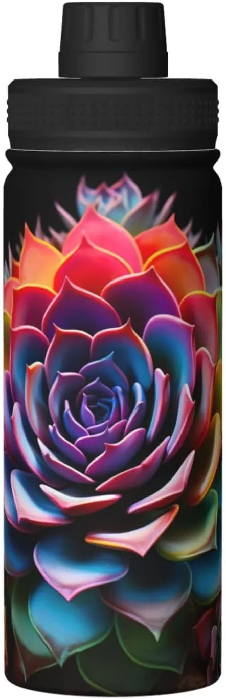 Colorful Succulent 18oz Sports Insulated Bottle For Outdoor Activities,Your Ideal Companion Staying Hydrated