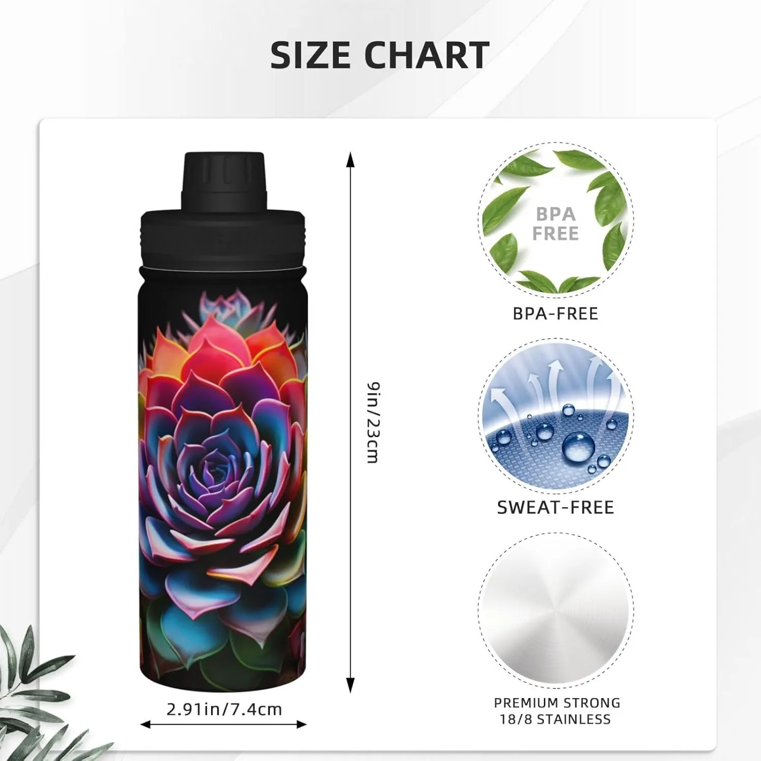 Colorful Succulent 18oz Sports Insulated Bottle For Outdoor Activities,Your Ideal Companion Staying Hydrated