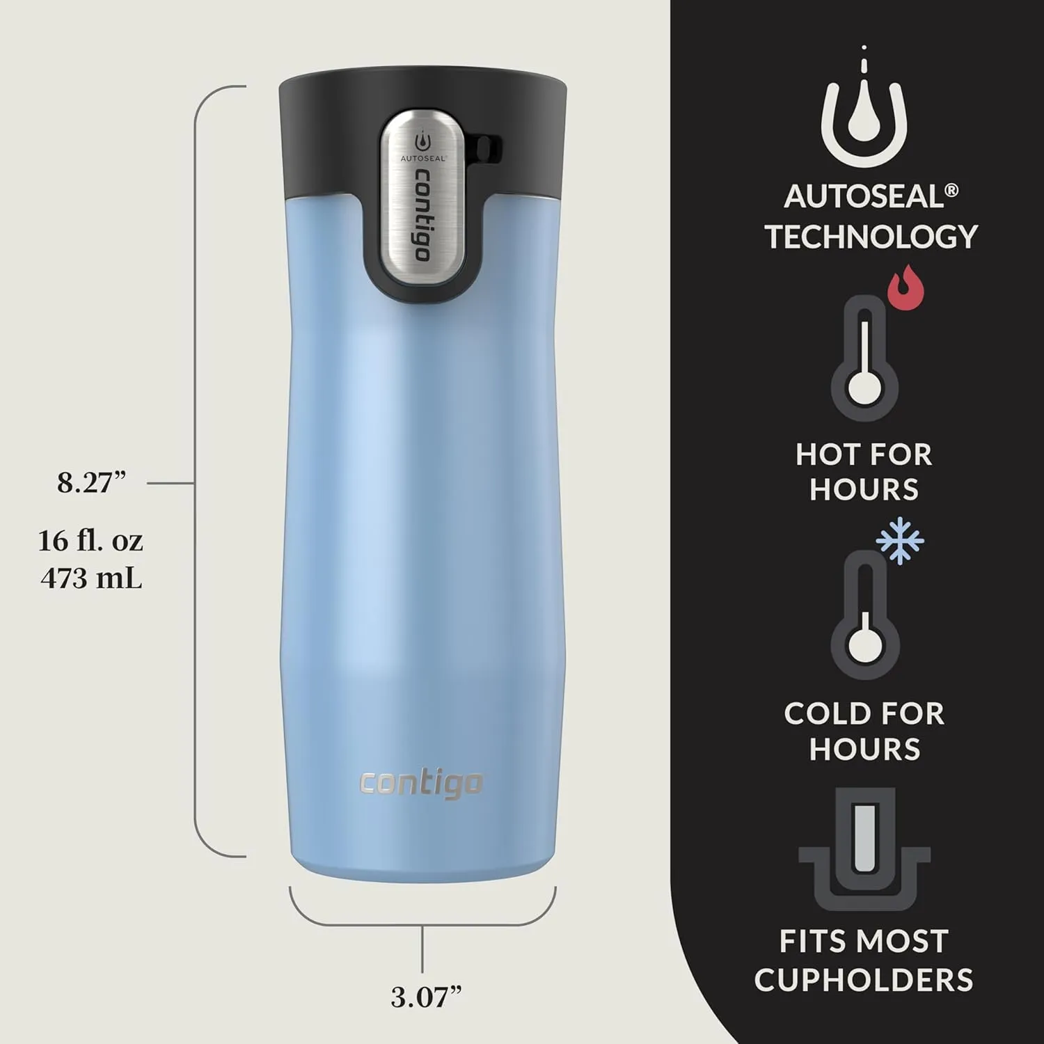 Contigo® AUTOSEAL® West Loop Vacuum-Insulated Stainless Steel Travel Mug with Easy-Clean Lid, 16 oz, 2-Pack