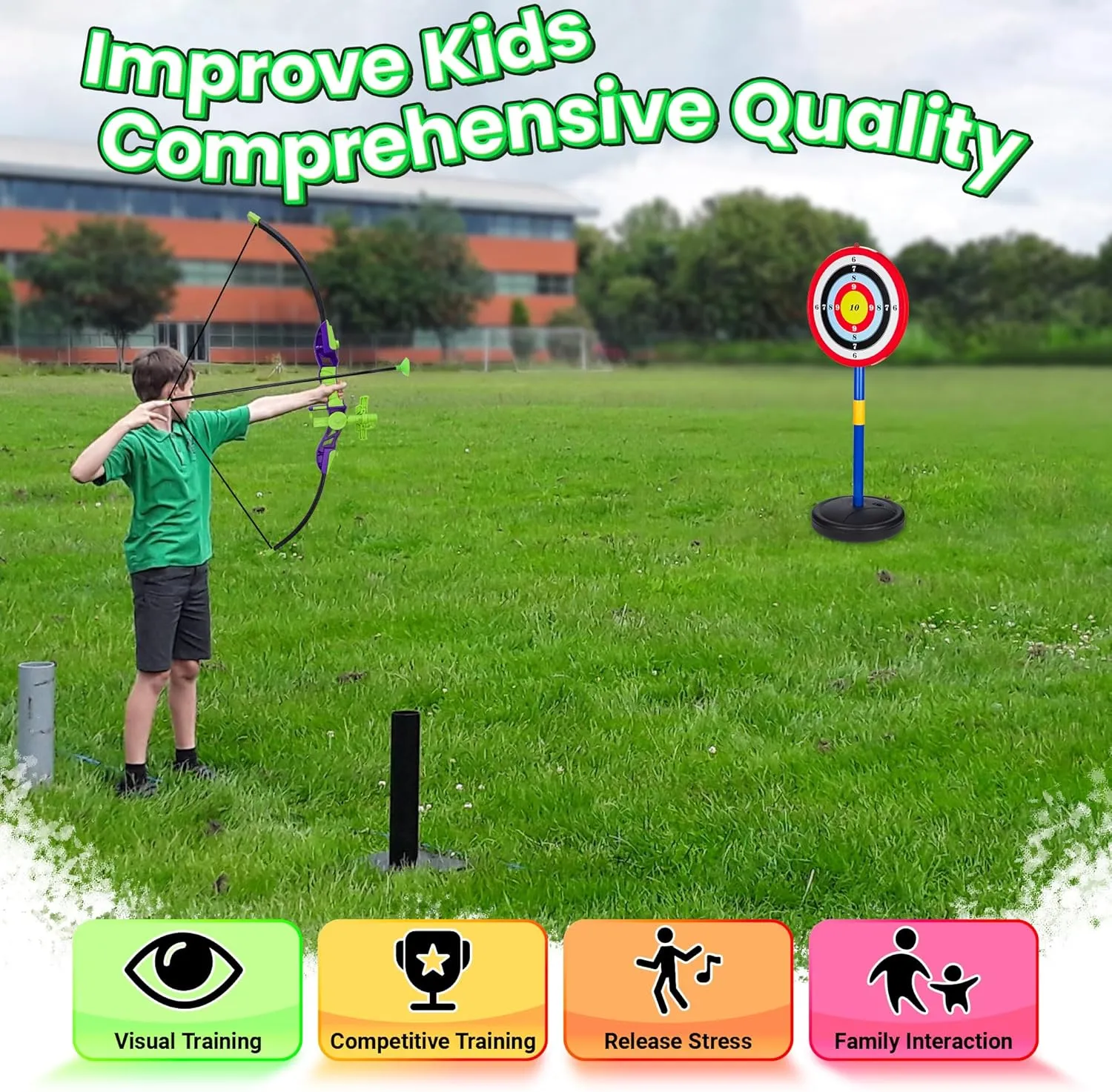 Contixo BA1 Kids Simulation Bow and Arrow Set, Infrared Aiming Archery Toy with 2 Bows, 2 Arrow Cases, 10 Arrows and 1 Target, Indoor & Outdoor Kids Toys for Children Boys Girls, Christmas Birthday