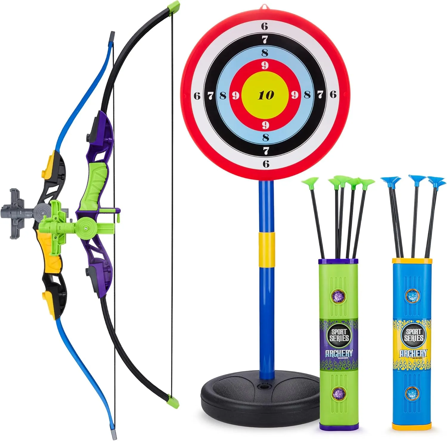 Contixo BA1 Kids Simulation Bow and Arrow Set, Infrared Aiming Archery Toy with 2 Bows, 2 Arrow Cases, 10 Arrows and 1 Target, Indoor & Outdoor Kids Toys for Children Boys Girls, Christmas Birthday