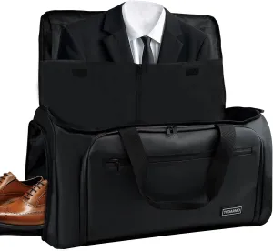Convertible Garment Bags for Travel, Carry On Garment Duffle Bag for Men Women Foldable Large Weekender Bag 2 in 1 Waterproof Hanging Suit, Business Travel Bag with Shoe Compartment,Black