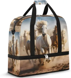 Cool Running Horse Foldable Travel Duffel Bag Overnight Weekender Bag with Shoes Compartment Sports Gym Bag for Men Women