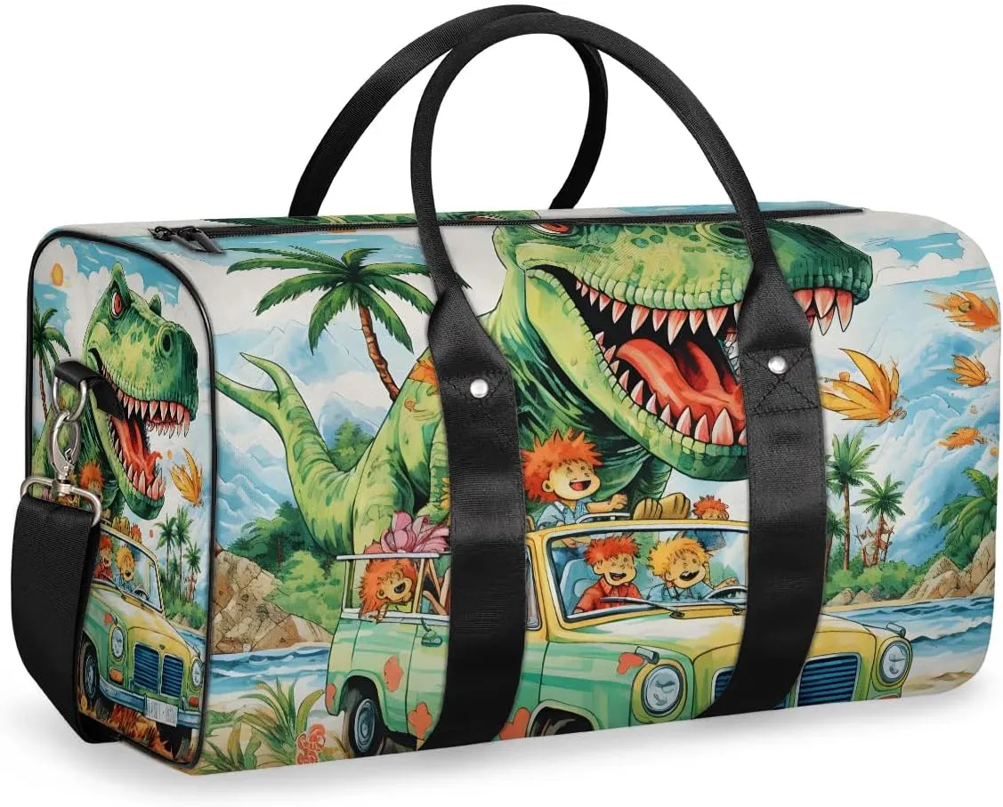 Cool T Rex Dinosaur Travel Duffel Bag for Women Men Waterproof Foldable Overnight Weekender Bag Large Capacity Sports Gym Bag