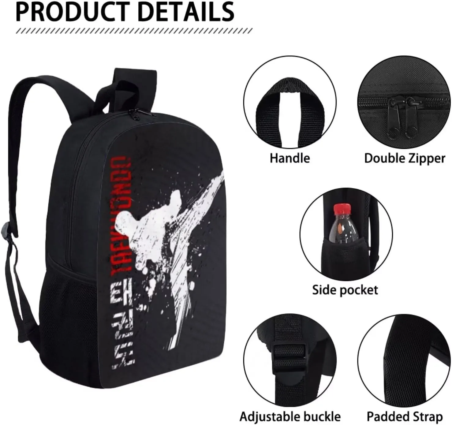 Cool Taekwondo Bag Age 7-8 Boy Personalized Backpack with Name Custom Kids School Bag for Elementary College Teenagers Casual Daypack Travel Beach Daypack 17 Inch Laptop Bag