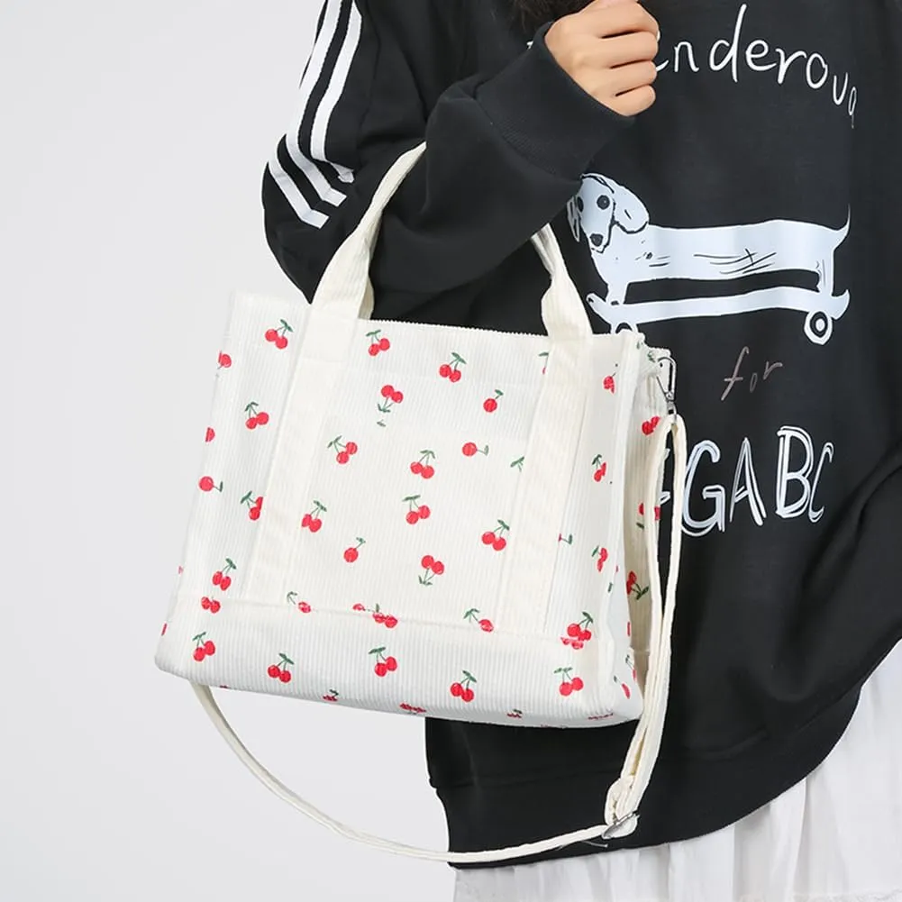 Corduroy Tote Bag Small Satchel Bag for Women Crossbody Bag Purse with Zipper Casual Hobo Handbag