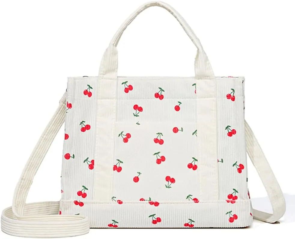Corduroy Tote Bag Small Satchel Bag for Women Crossbody Bag Purse with Zipper Casual Hobo Handbag