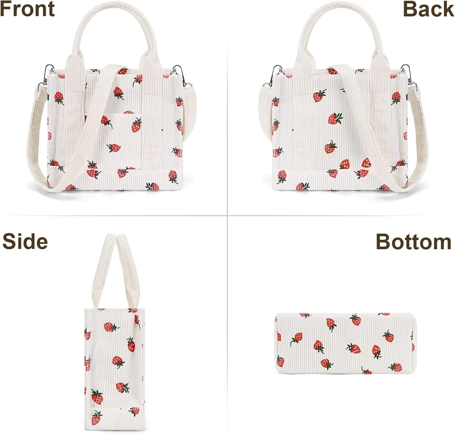 Corduroy Tote Bag Small Satchel Bag for Women Crossbody Bag Purse with Zipper Casual Hobo Handbag