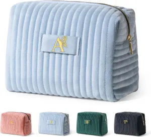 COSHAYSOO Customized Teacher Appreciation Gifts for Women Nurse Graduation Gift Doctor Female Nursing Travel Makeup Bag Quilted Make Up Cosmetic Pouch Organizer Dusty Blue Monogram Initial Letter A