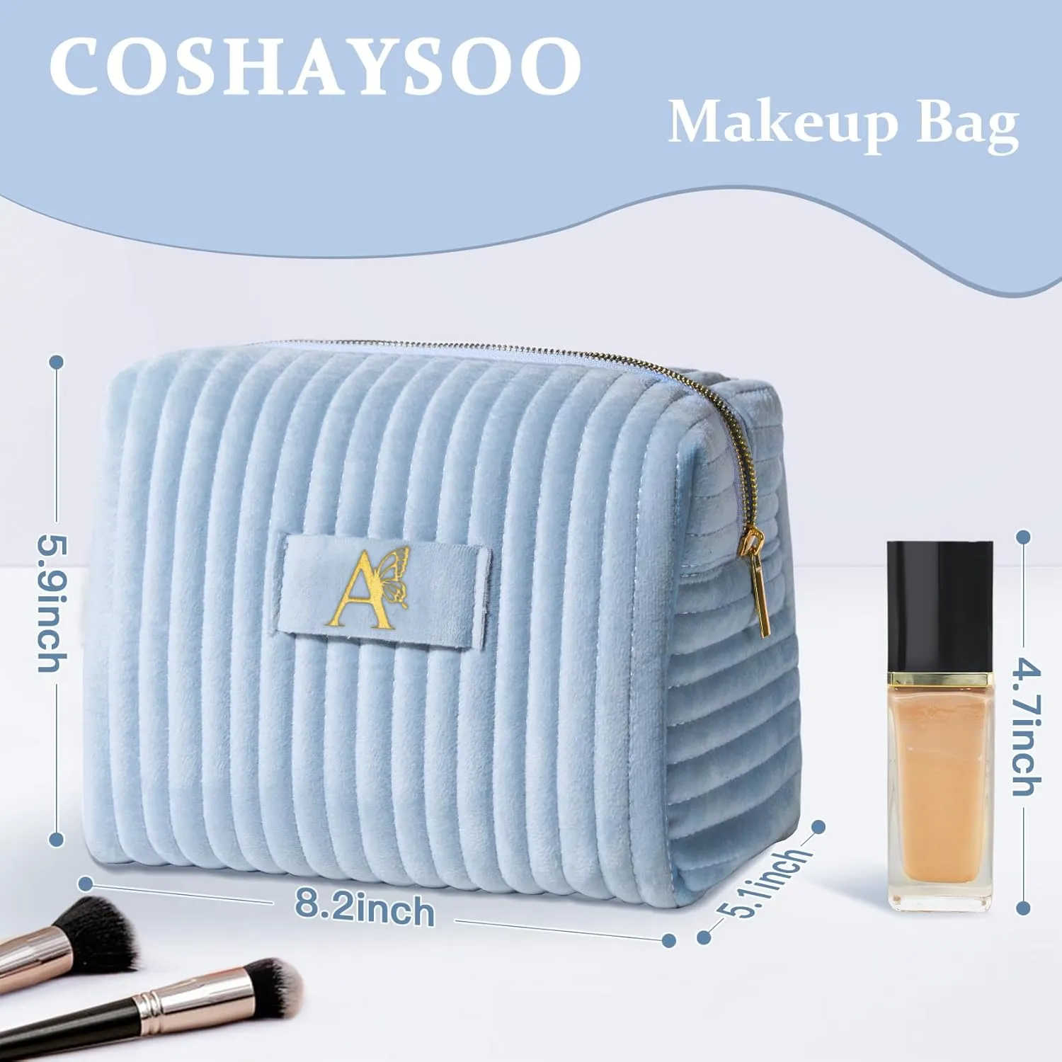 COSHAYSOO Customized Teacher Appreciation Gifts for Women Nurse Graduation Gift Doctor Female Nursing Travel Makeup Bag Quilted Make Up Cosmetic Pouch Organizer Dusty Blue Monogram Initial Letter A