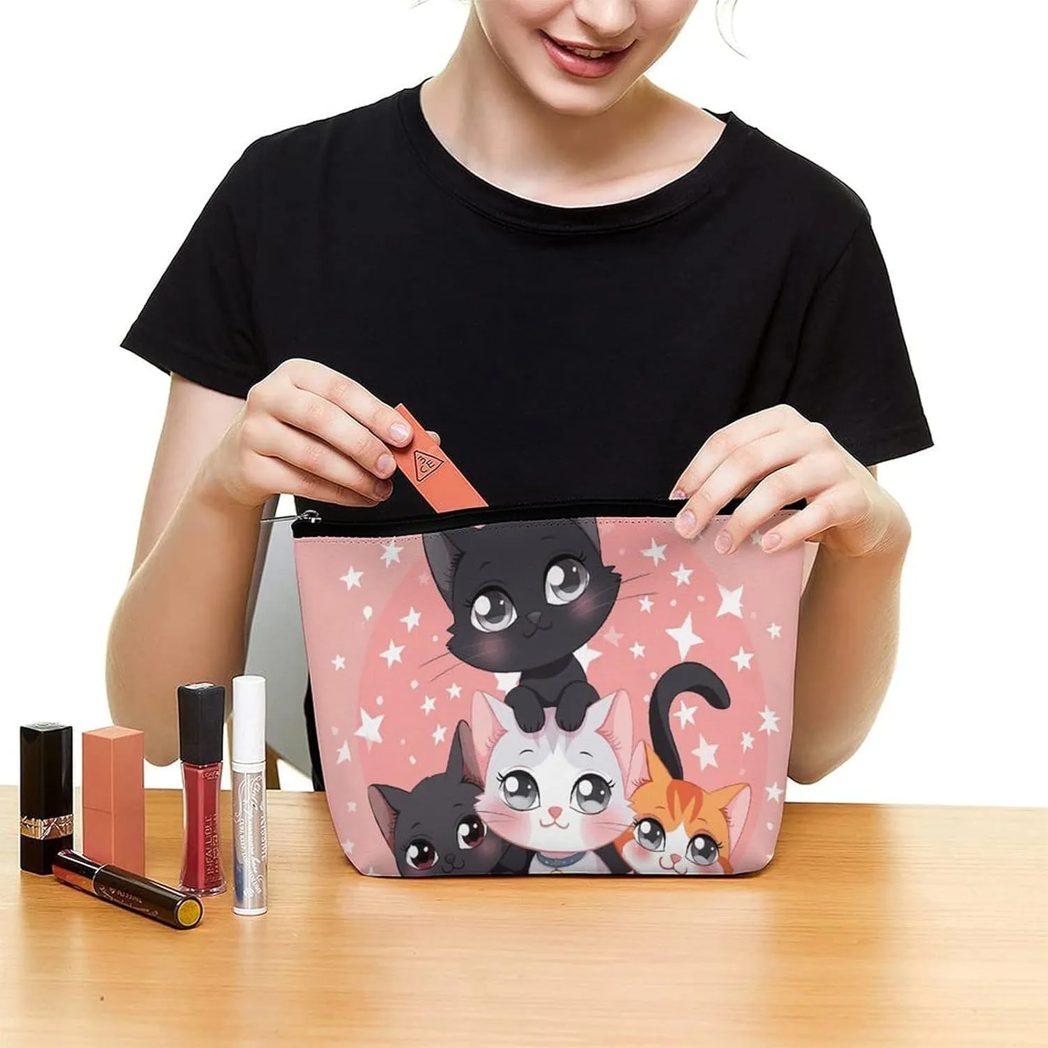 Cosmetic Bag Makeup Bags for Women Portable Makeup Bag Cartoon Little Cat Makeup Case Travel Toiletry Bag for Travel Accessories